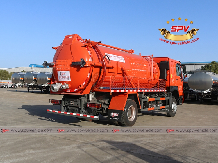 SPV-Vehicle - 12,000 Litres Sewage Vacuum Truck SINOTRUK HOWO - Right Back Side View